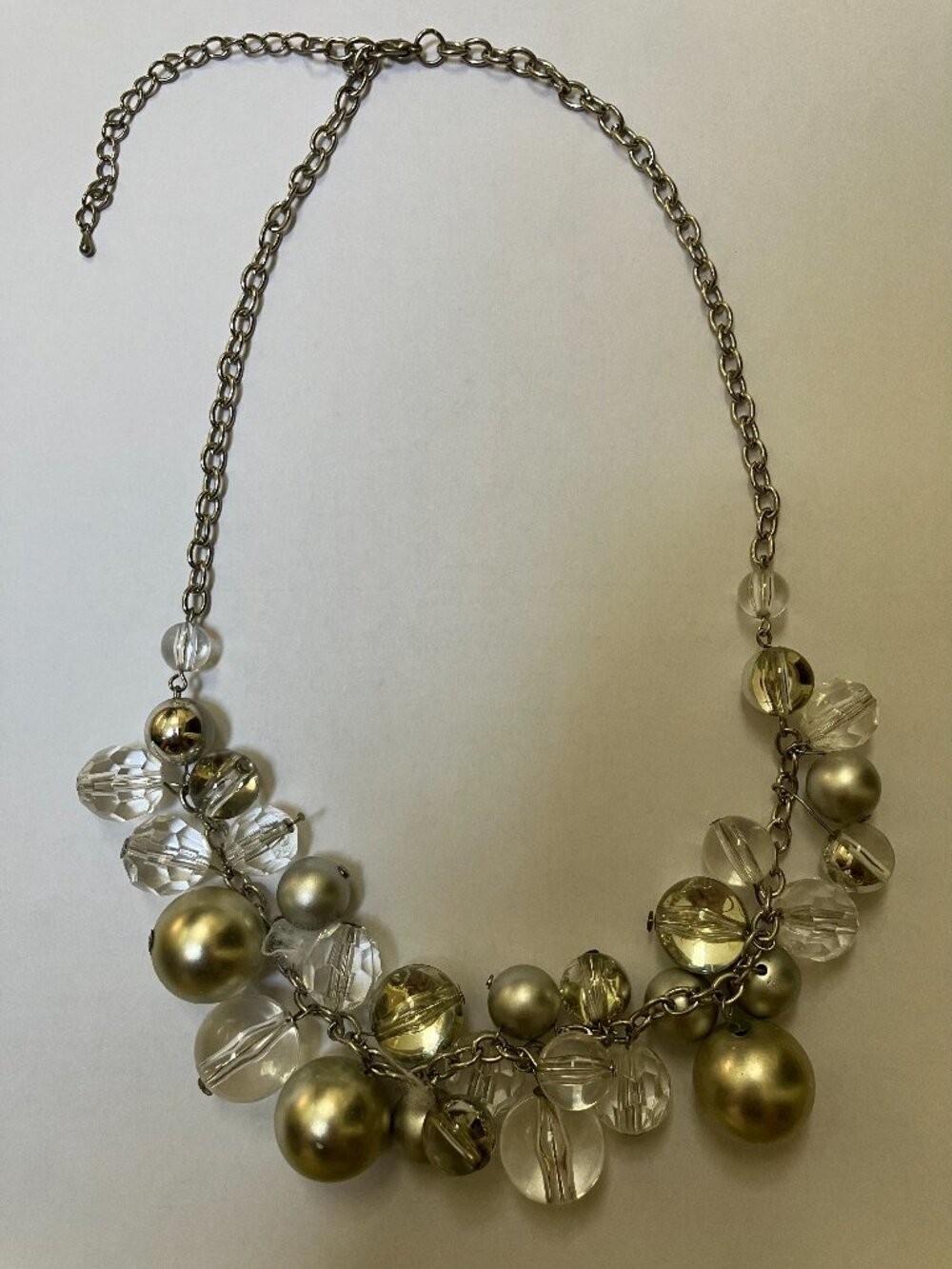 Silver Ball and Clear Bead Necklace